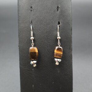 Silver Plated Tiger's Eye Stone Dangle Earrings A6991